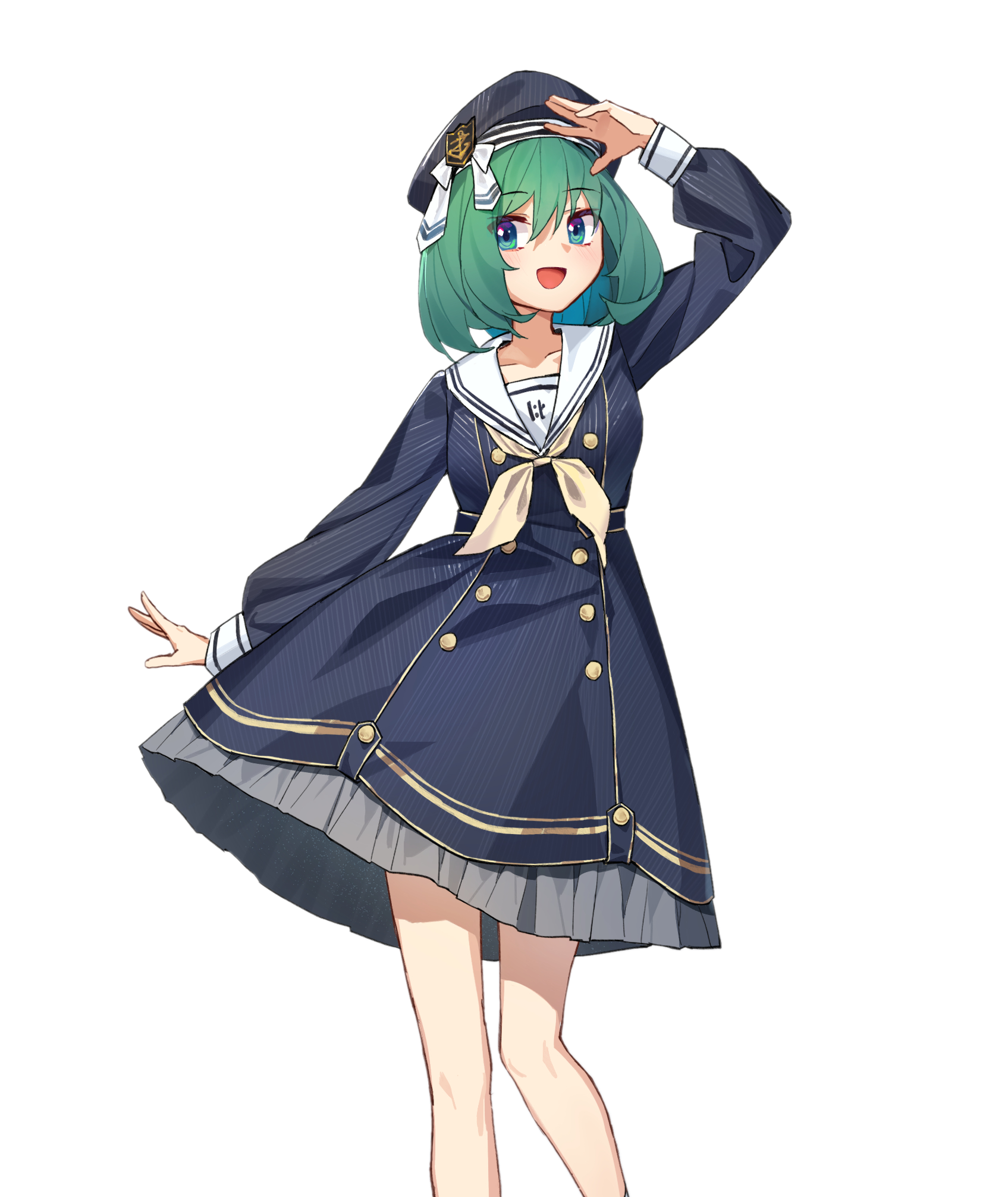 Sailor-uniformed character with green hair, shown from the head down through her skirt, filling the full screen.